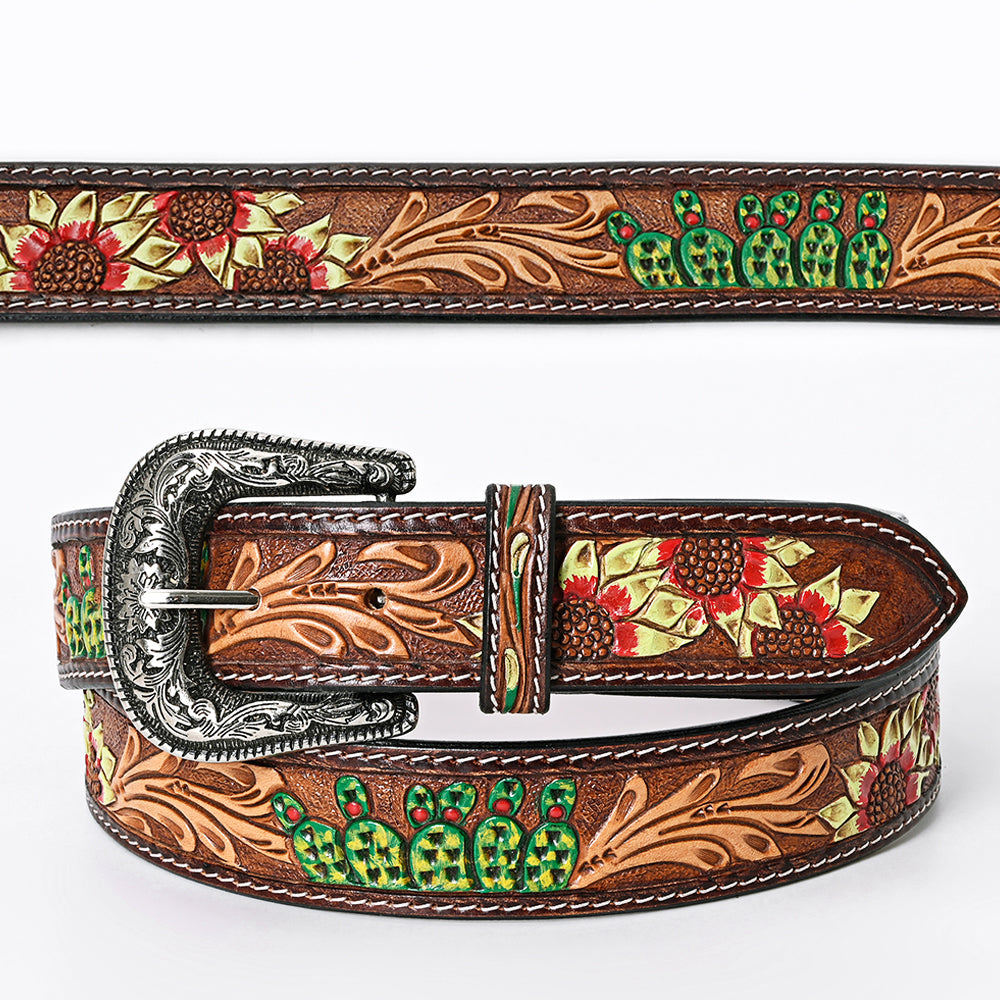 Floral Cactus Tooled Belt #141