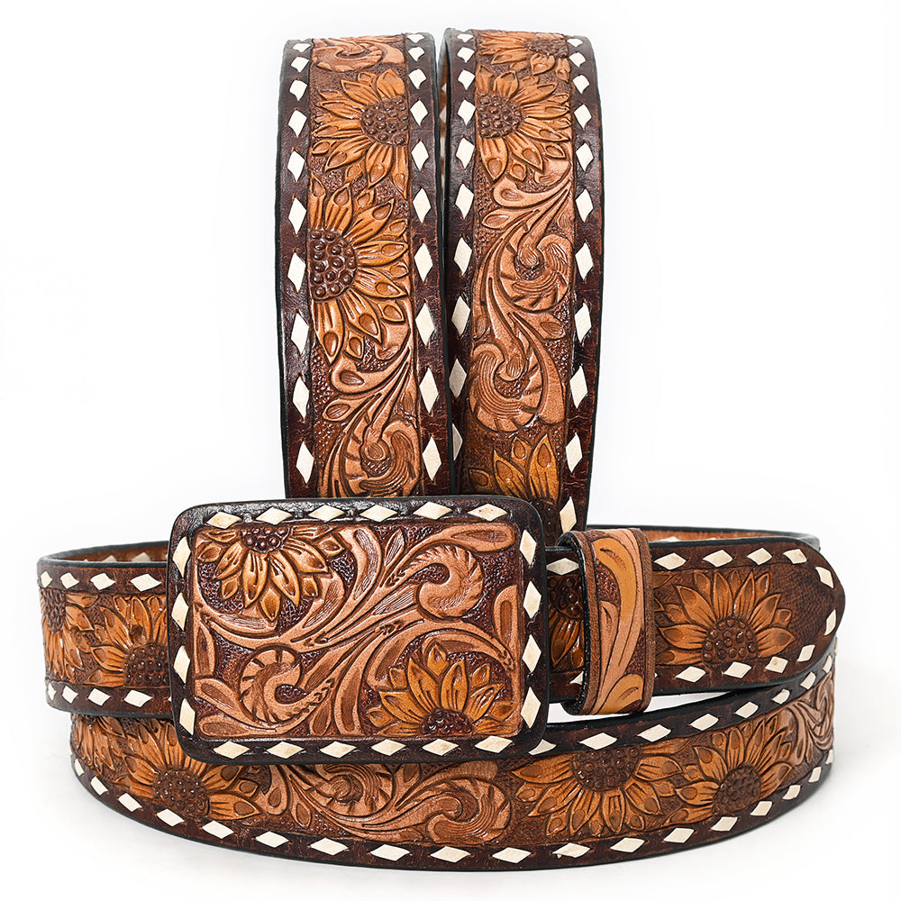 Sunflower Tooled Buckstitch Belt #185