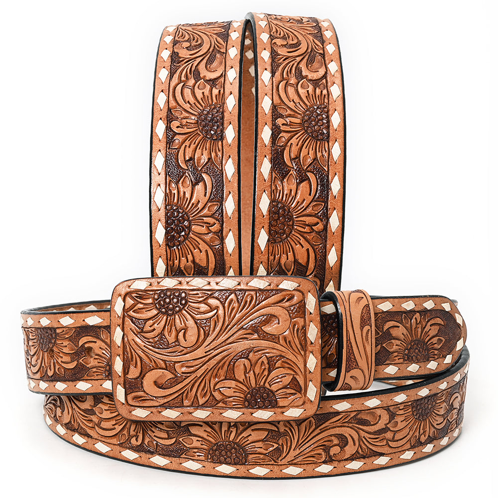 Floral Tooled Buckstitch Belt #186