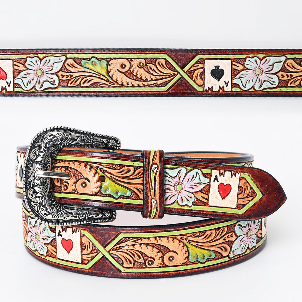 Floral Card Tooled Belt #156