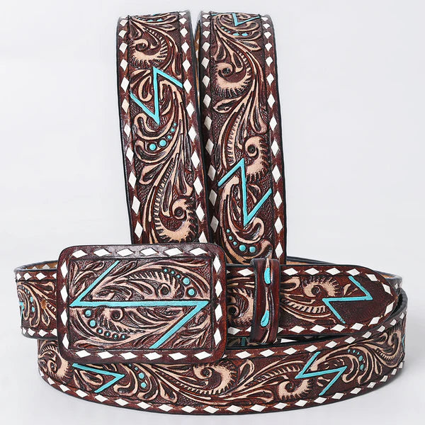Turquoise Bolt Tooled Belt #288