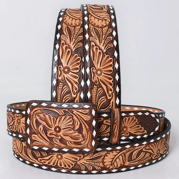 Chocolate Tooled Buckstitch Belt #291