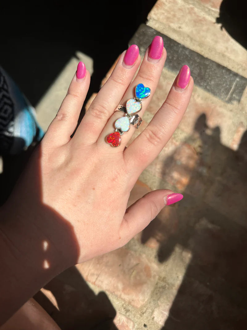 Opal Heart Adjustable Ring - 4th of July
