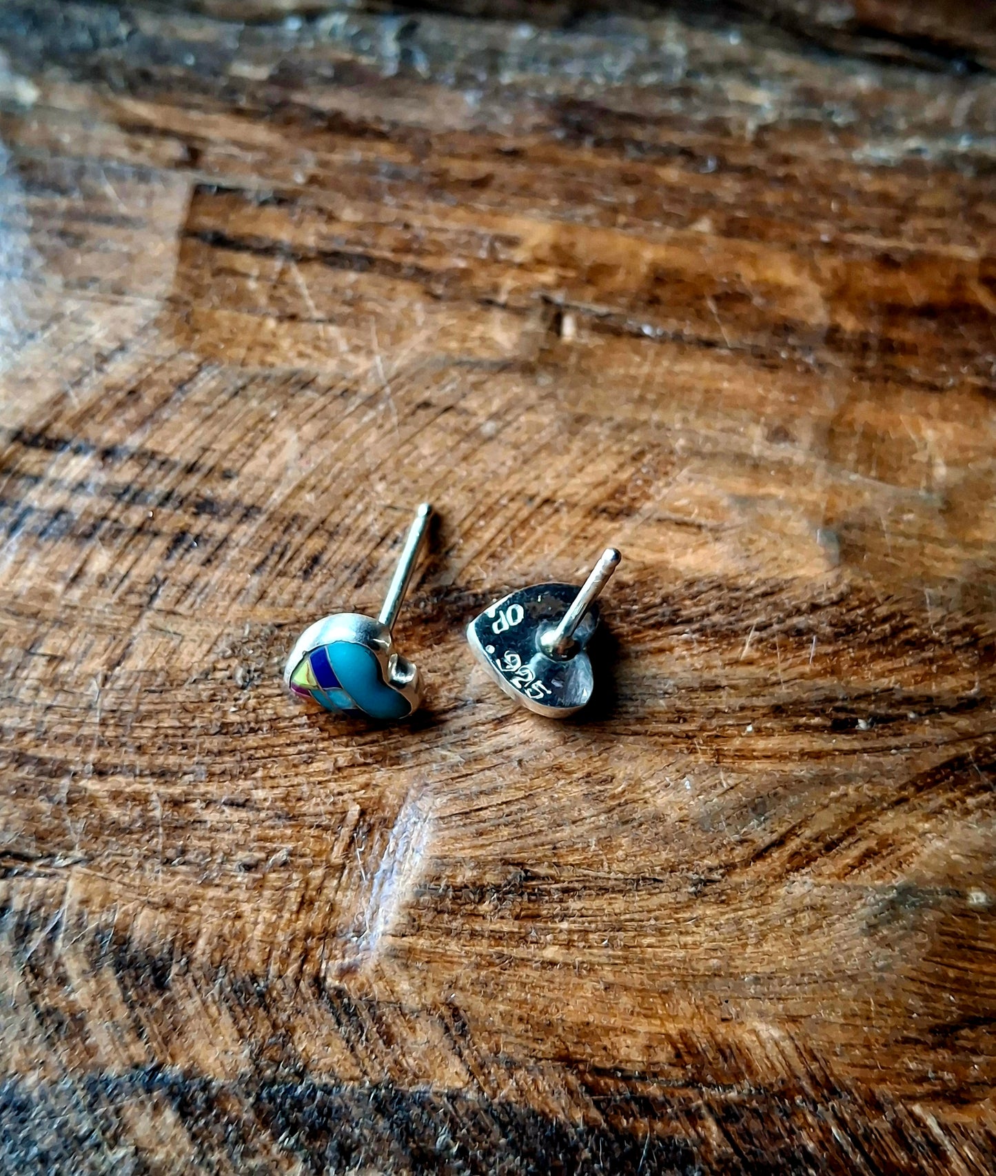 Multi-Stone Inlay Heart Studs