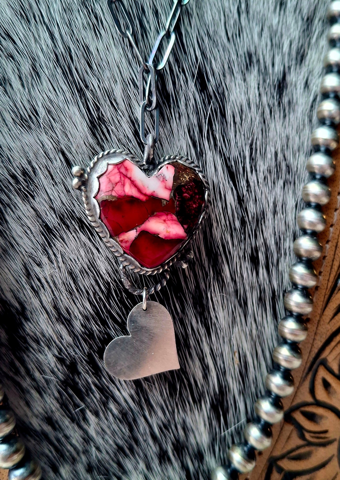 Red Rose Dahlia Heart Necklace