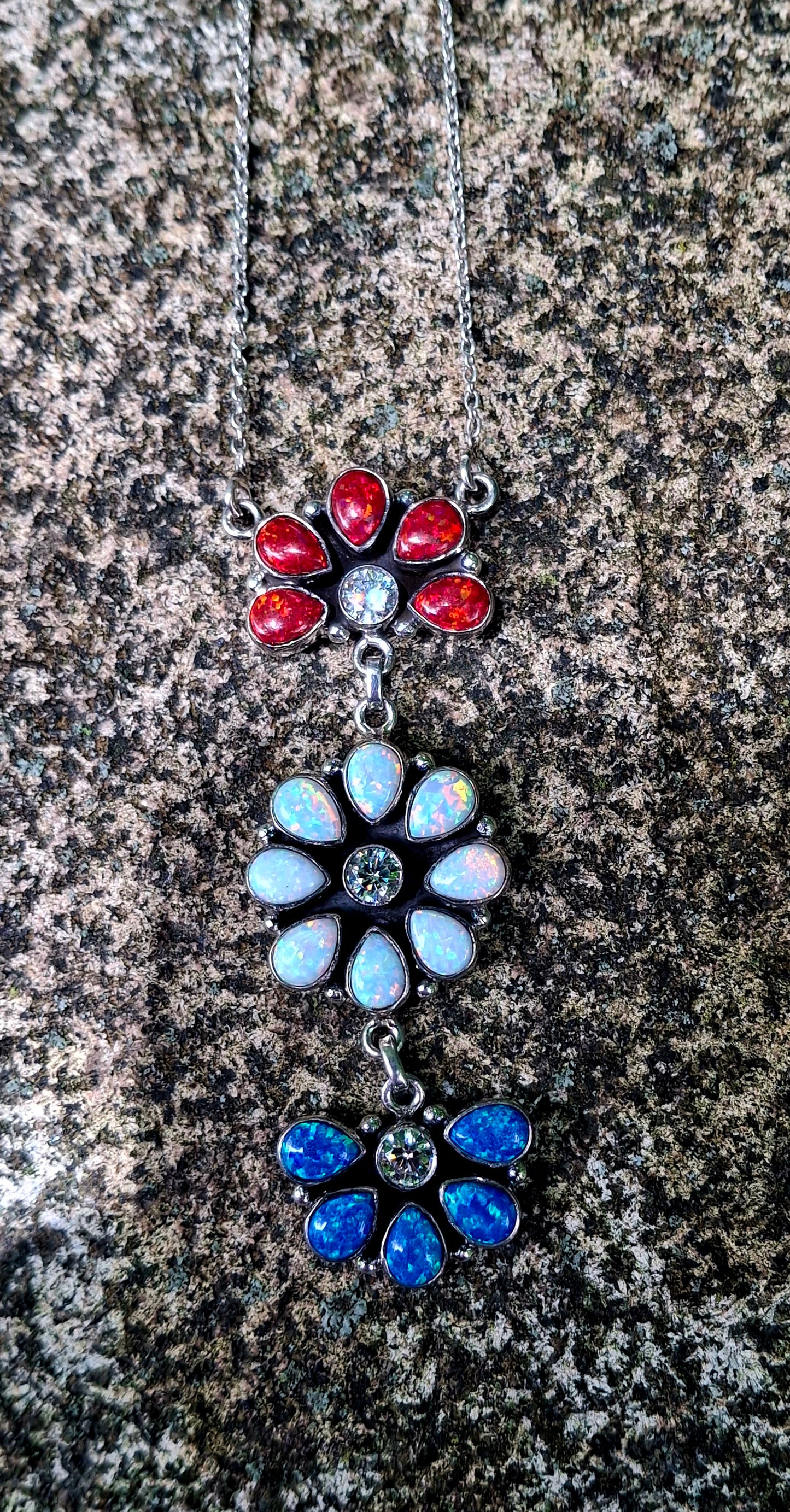 Opal Cluster Drop Necklace - 4th of July