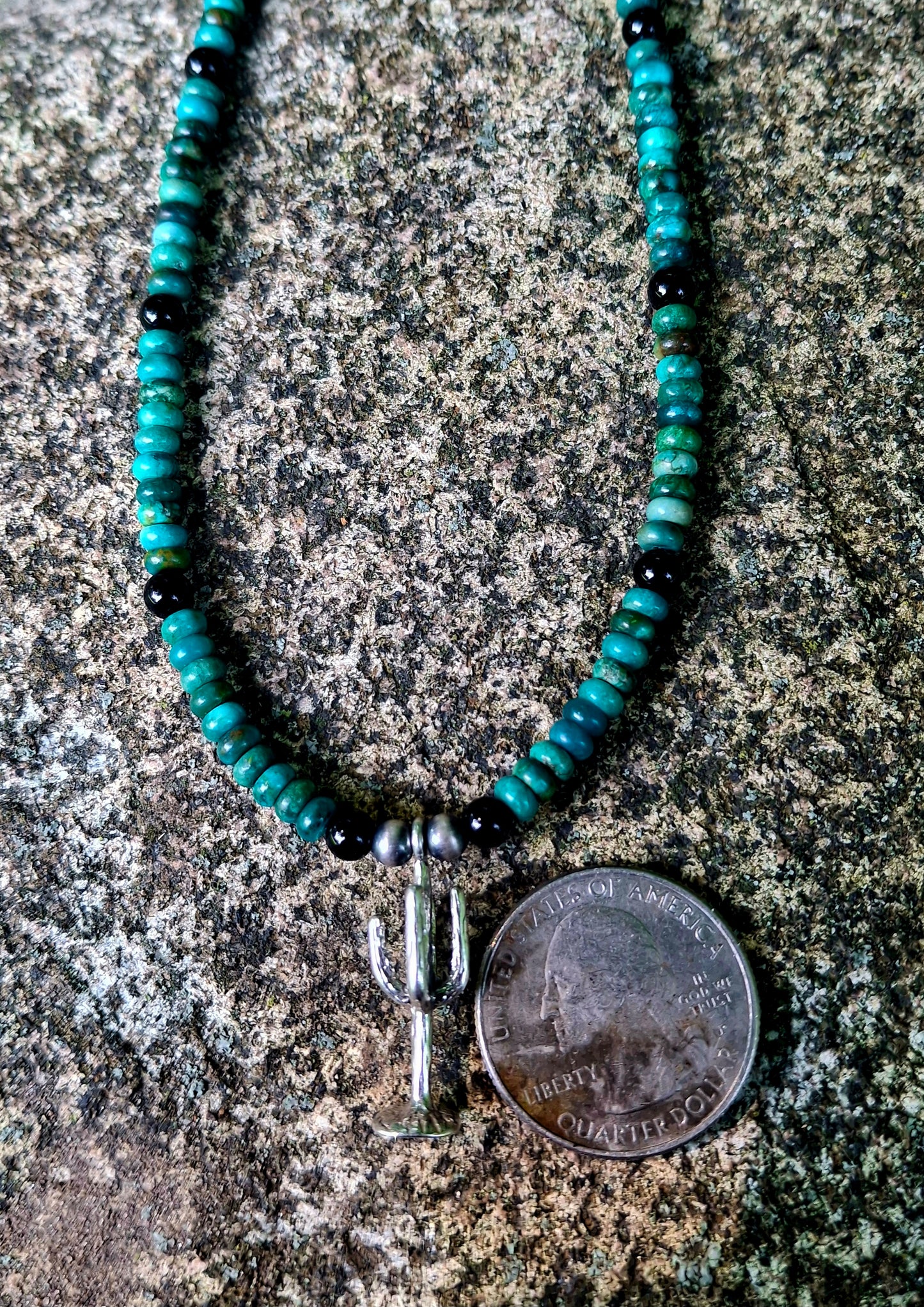 Hubei/Onyx Sterling Cactus Necklace