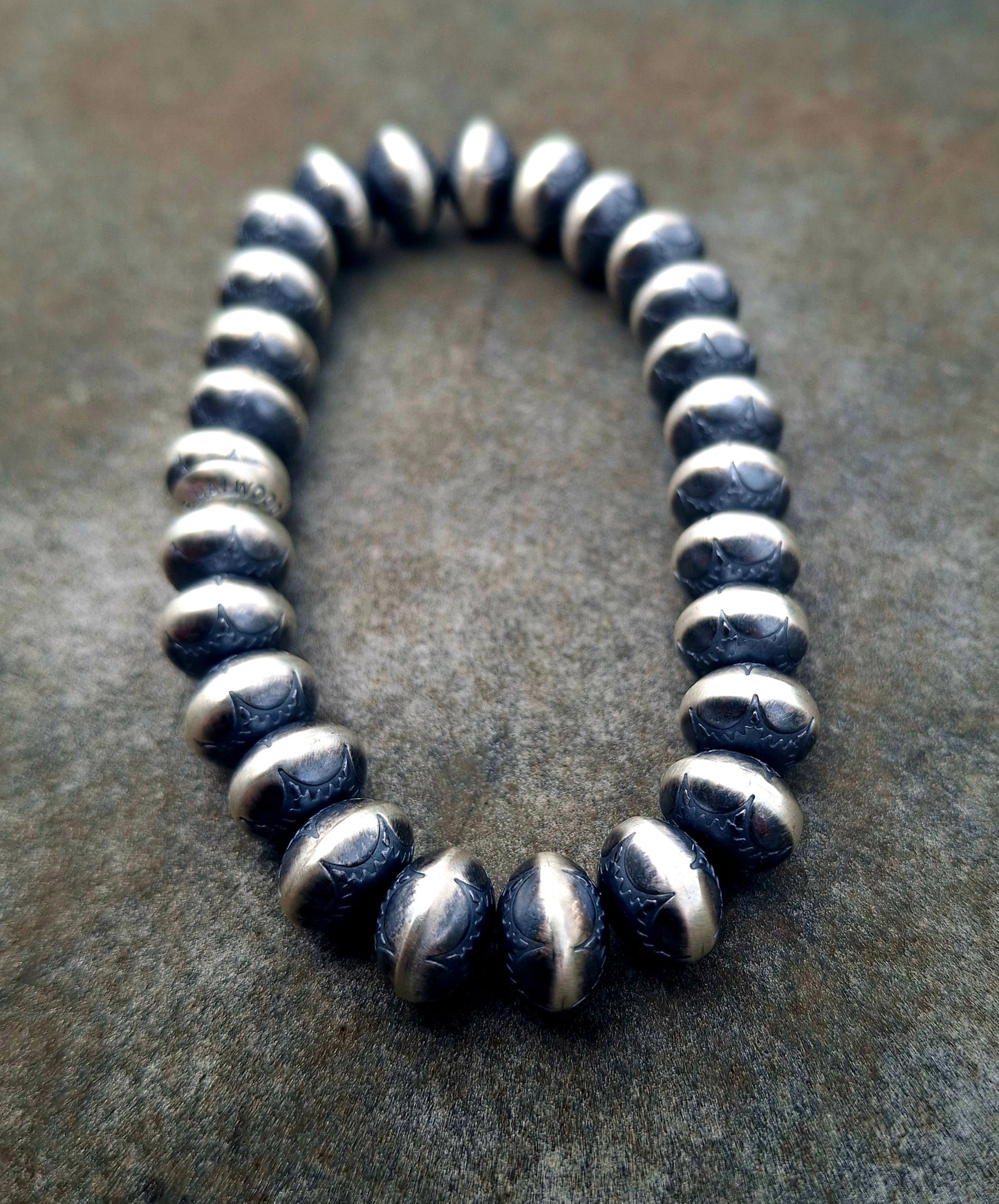 Stamped Navajo Pearl Stretch Bracelet