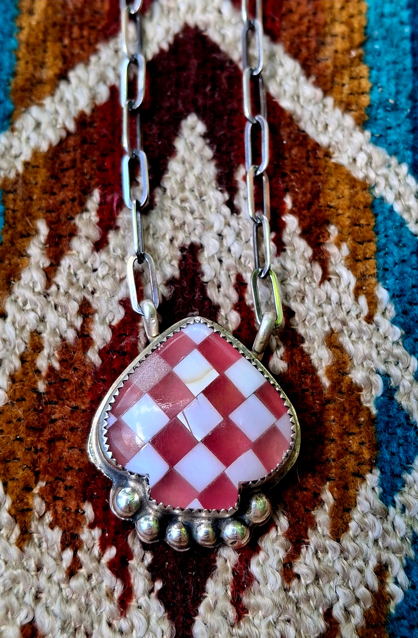 Pink Check Spade Necklace - N166