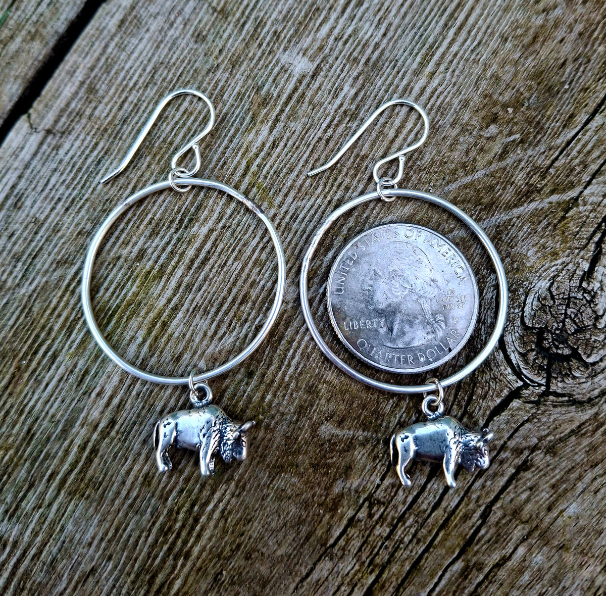 Sterling Bison Hoop Earrings