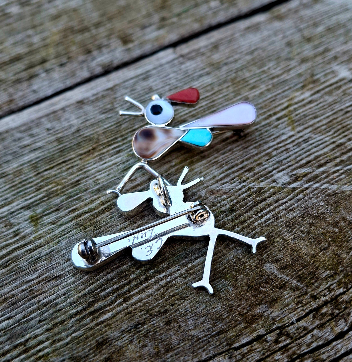 Multi-Stone Roadrunner Pin/Pendant