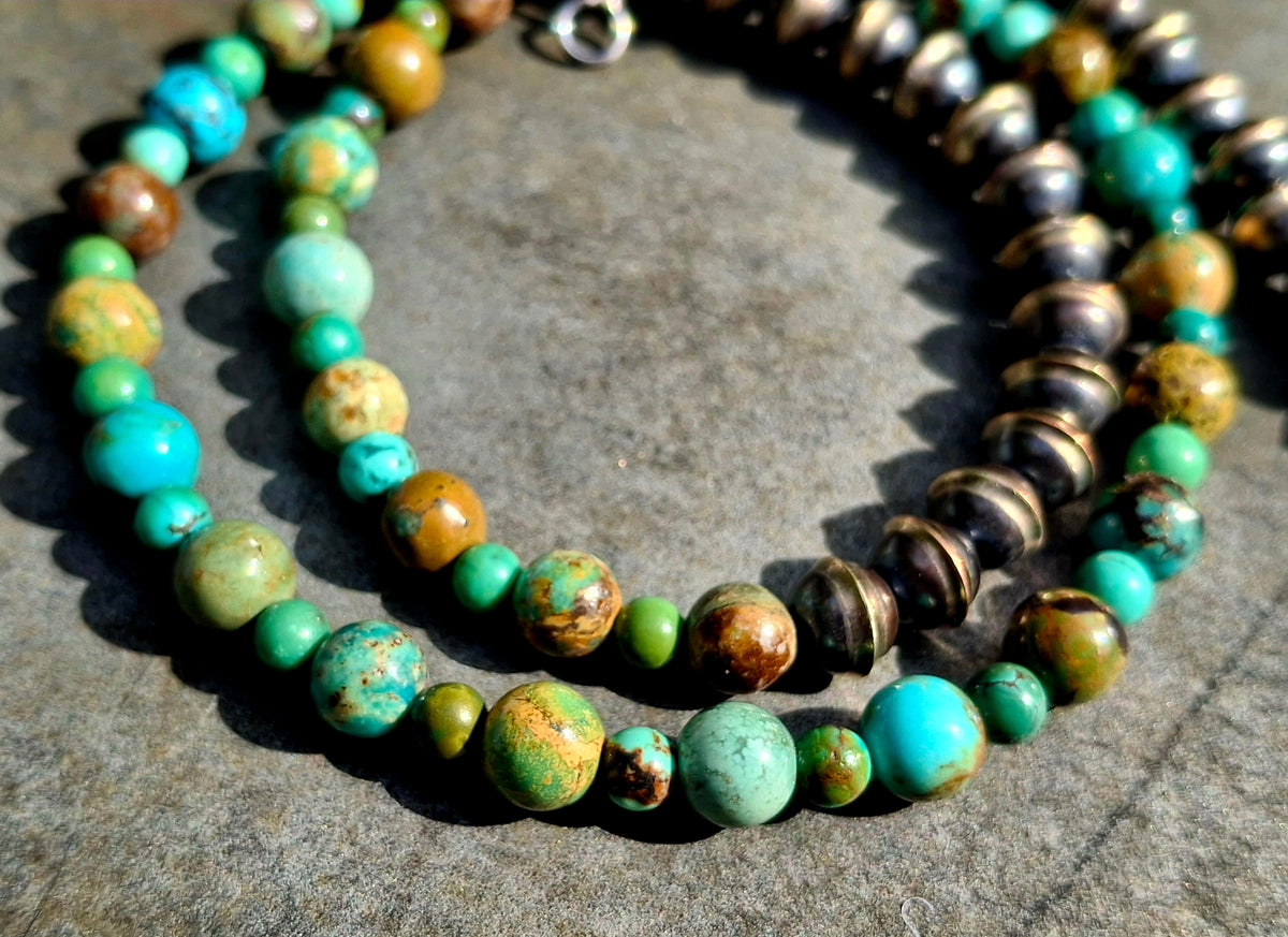Mixed Turquoise Bench Bead Necklace
