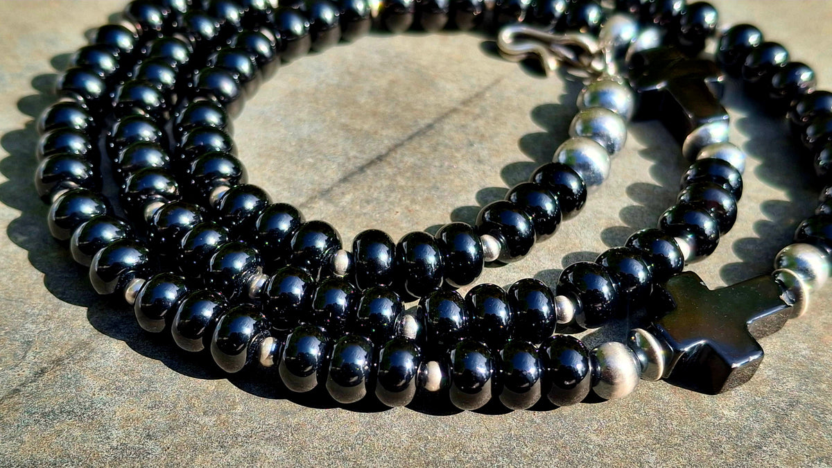 Black Onyx Cross Bead Necklace