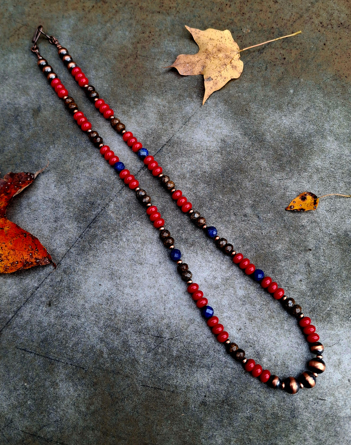Coral/Lapis/Bronzite/Copper Bead Necklace