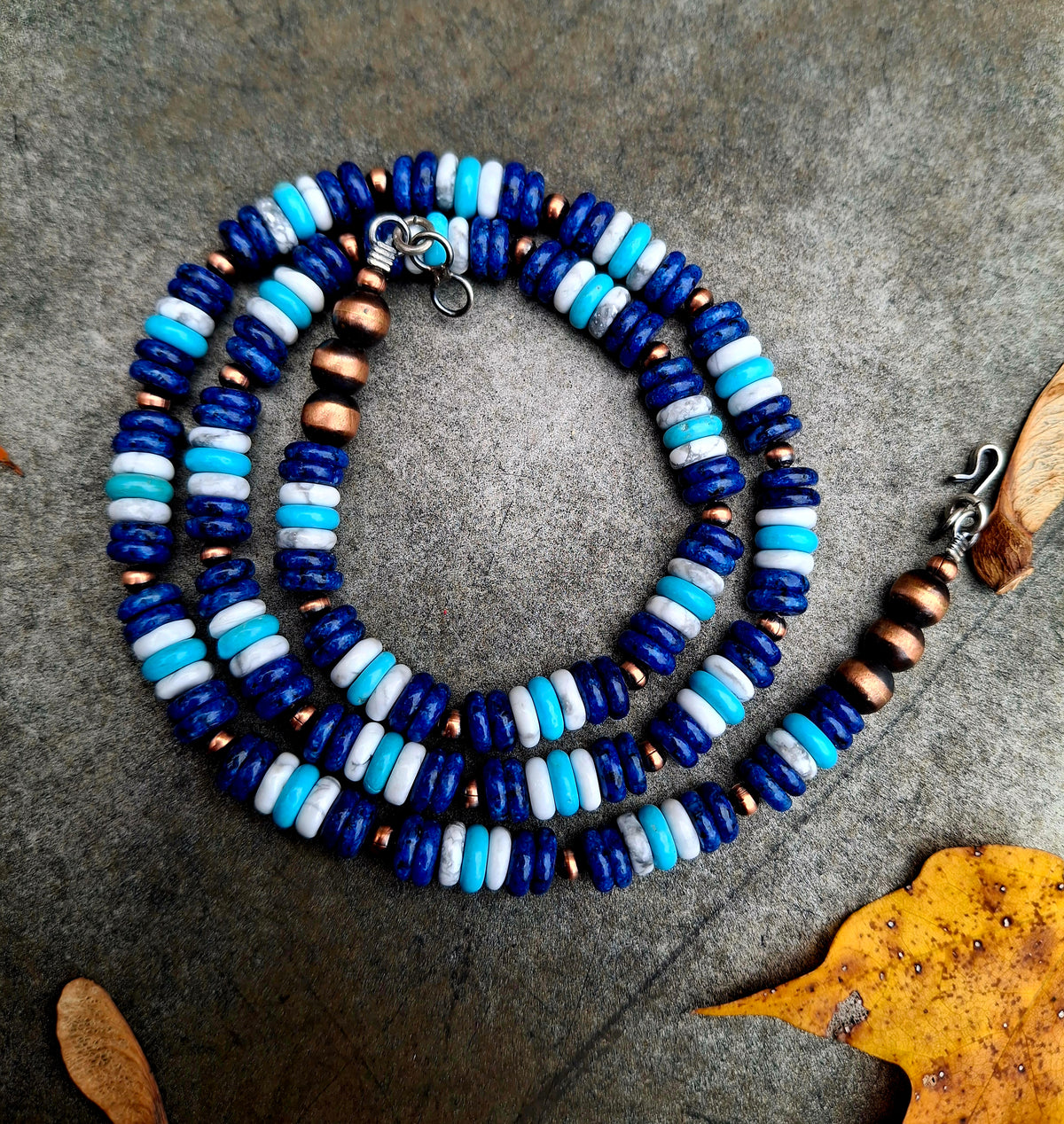 Kingman/Lapis/Howlite/Copper Bead Necklace