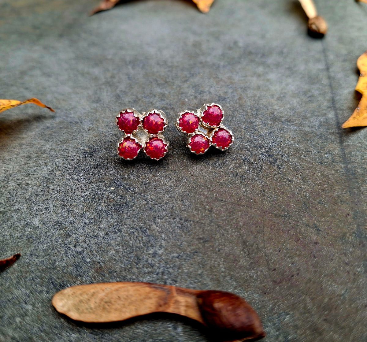 Raspberry Opal Cluster Studs
