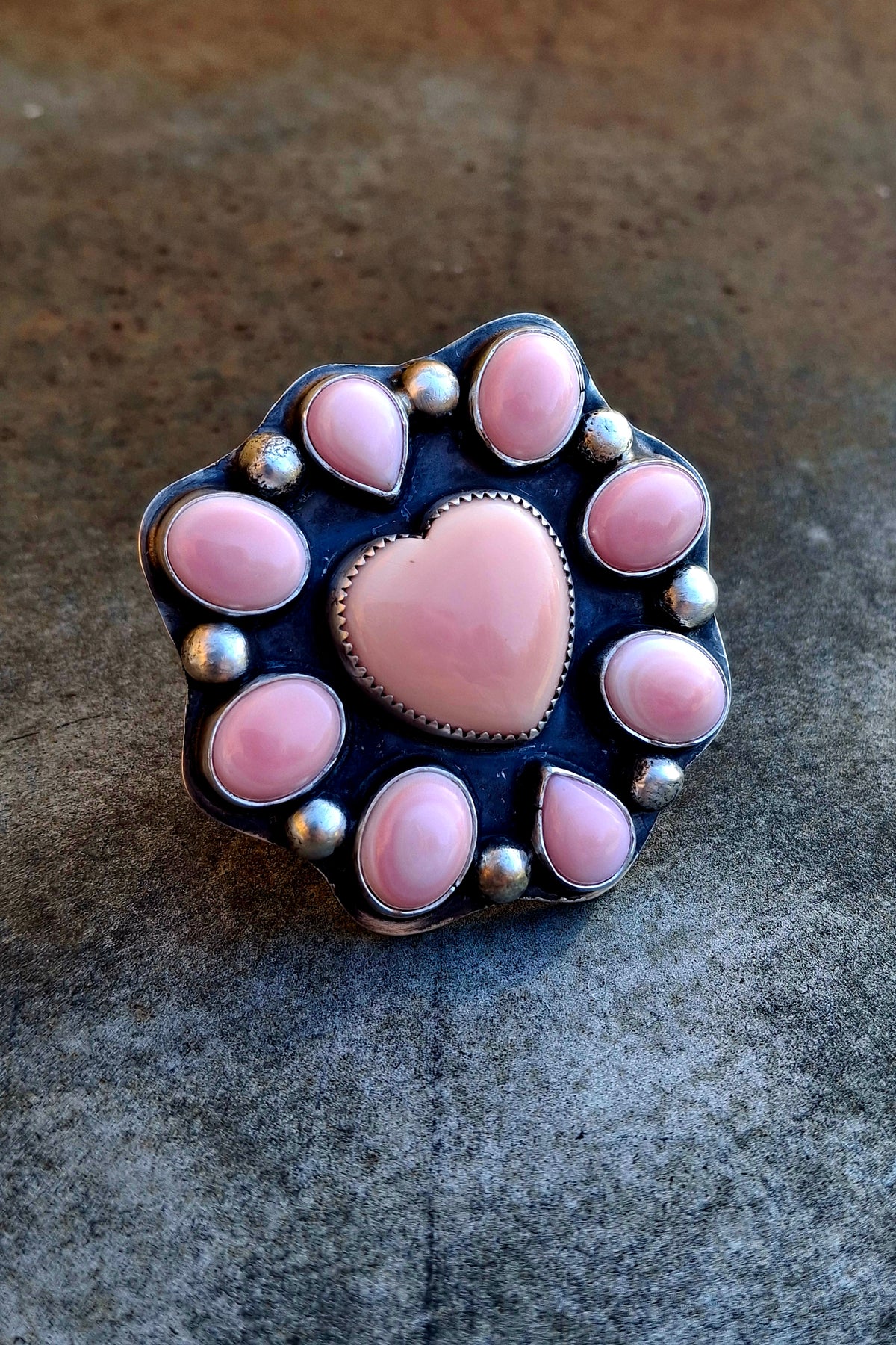 Pink Conch Cluster Adjustable Ring