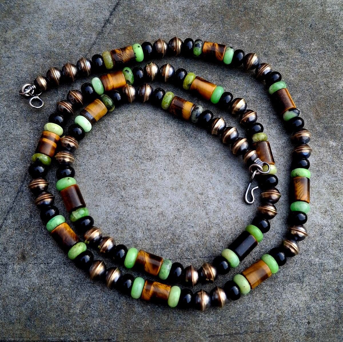 Tigers Eye/Onyx/Green Jade/Bench Bead Necklace