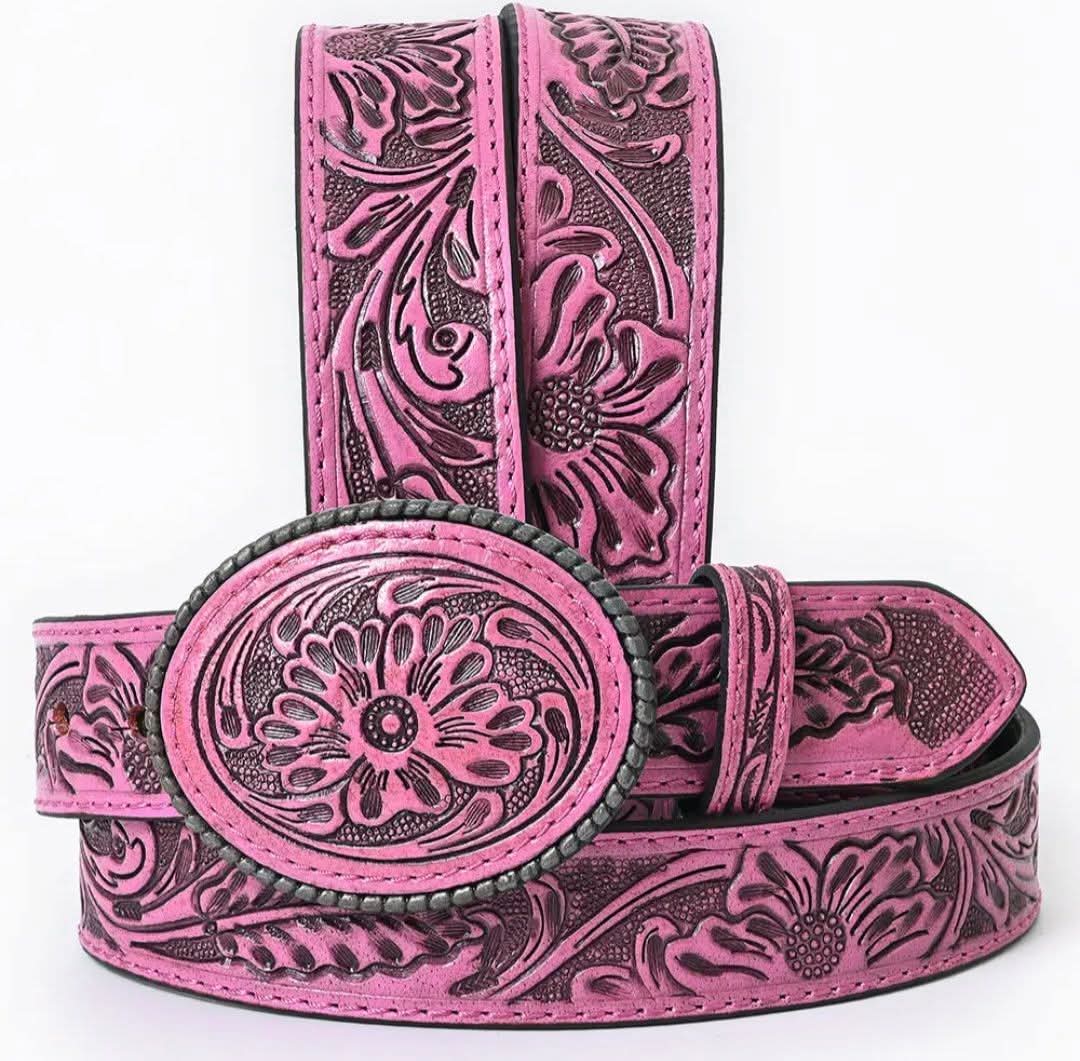 Pink Tooled Belt #169