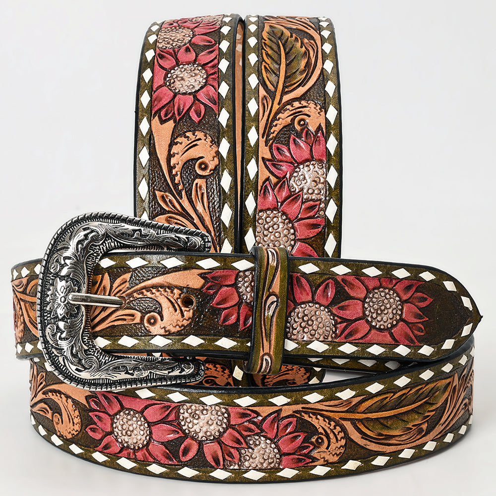 Olive Floral Tooled Belt #139