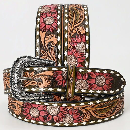 Olive Floral Tooled Belt #139