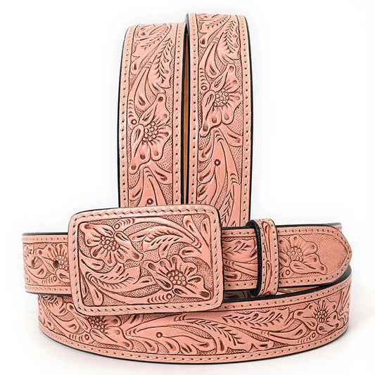 Light Pink Tooled Belt #218