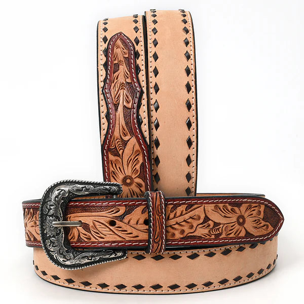 Tooled Overlay Buckstitch Belt #223