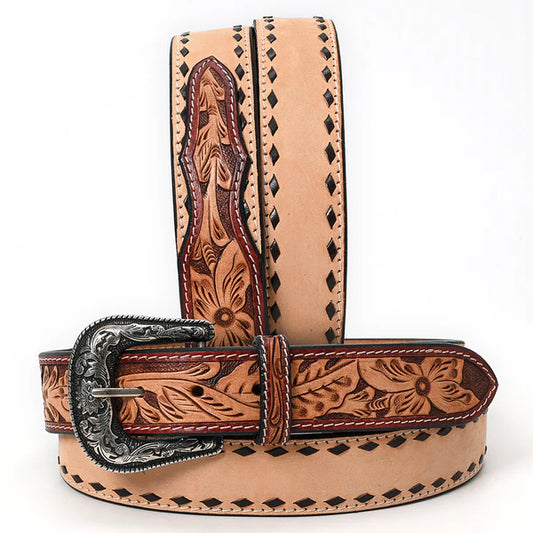 Tooled Overlay Buckstitch Belt #223