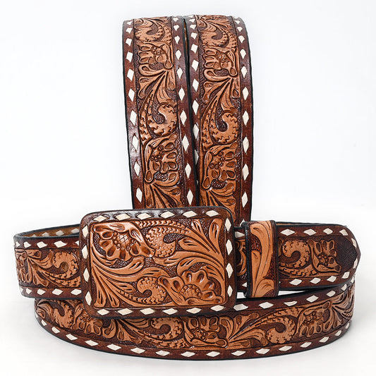 Brown Tooled Buckstitch Belt #175