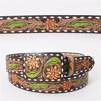 Floral Tooled Buckstitch Belt #176