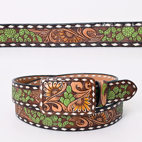 Cactus Tooled Buckstitch Belt #180