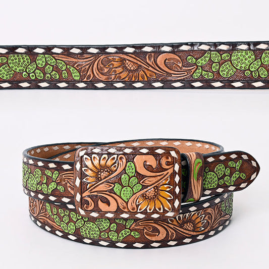 Cactus Tooled Buckstitch Belt #180