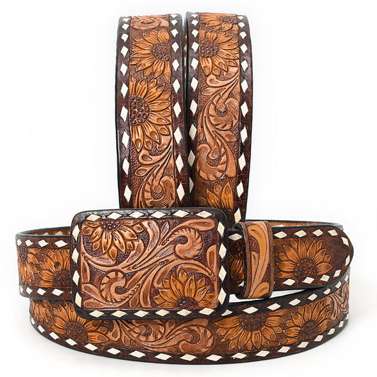Sunflower Tooled Buckstitch Belt #185