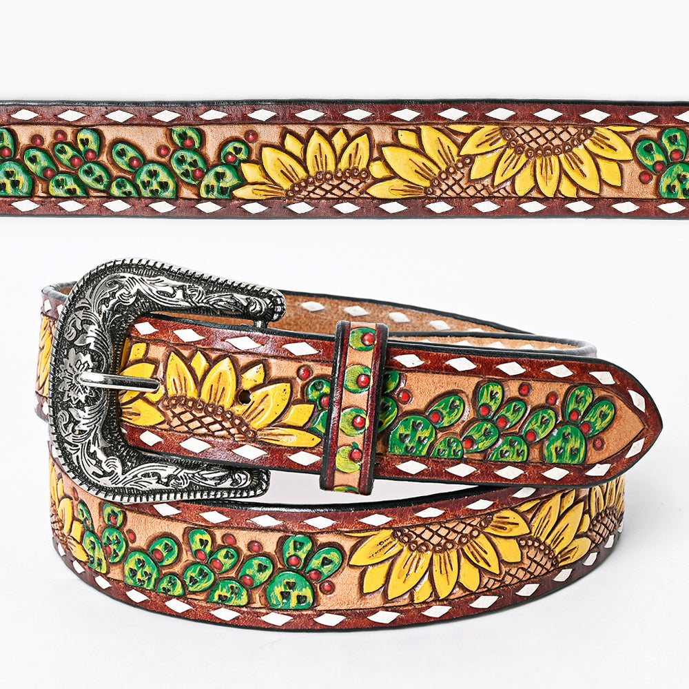 Sunflower Cactus Tooled Belt #106