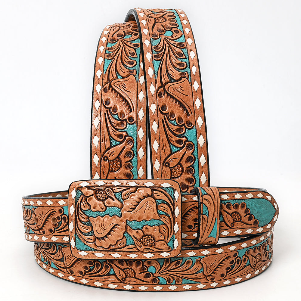 Turquoise Floral Tooled Belt #174
