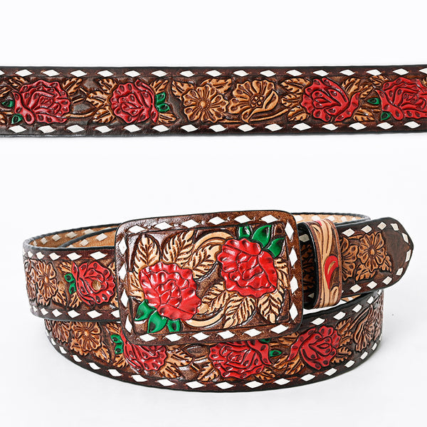 Buckstitch Red Rose Tooled Belt #182
