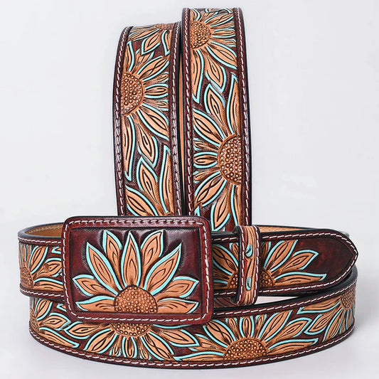 Turquoise Sunflower Tooled Belt #273