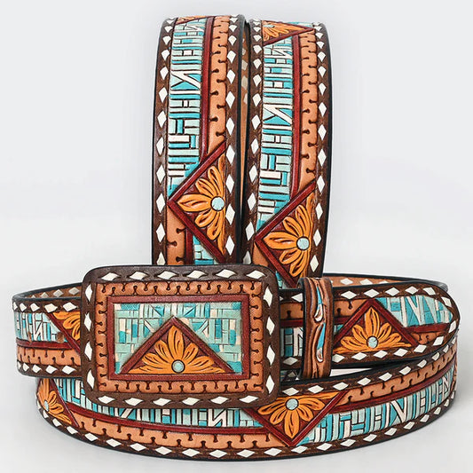 Mosaic Sunflower Tooled Belt #275