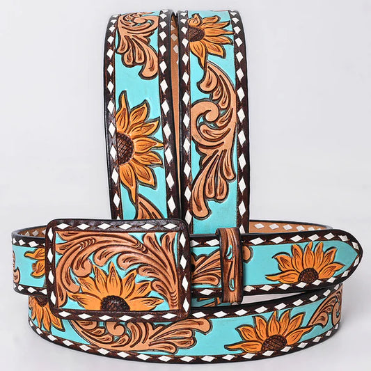 Turquoise Sunflower Tooled Belt #283
