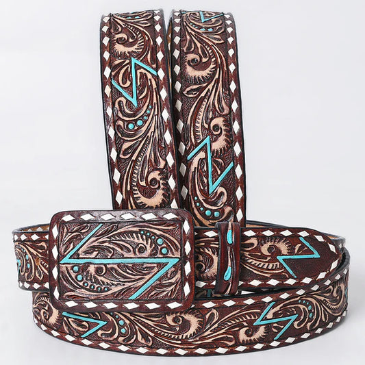 Turquoise Bolt Tooled Belt #288