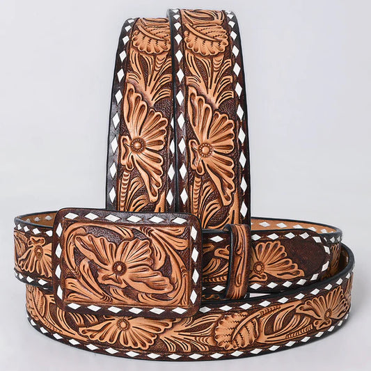 Chocolate Tooled Buckstitch Belt #291