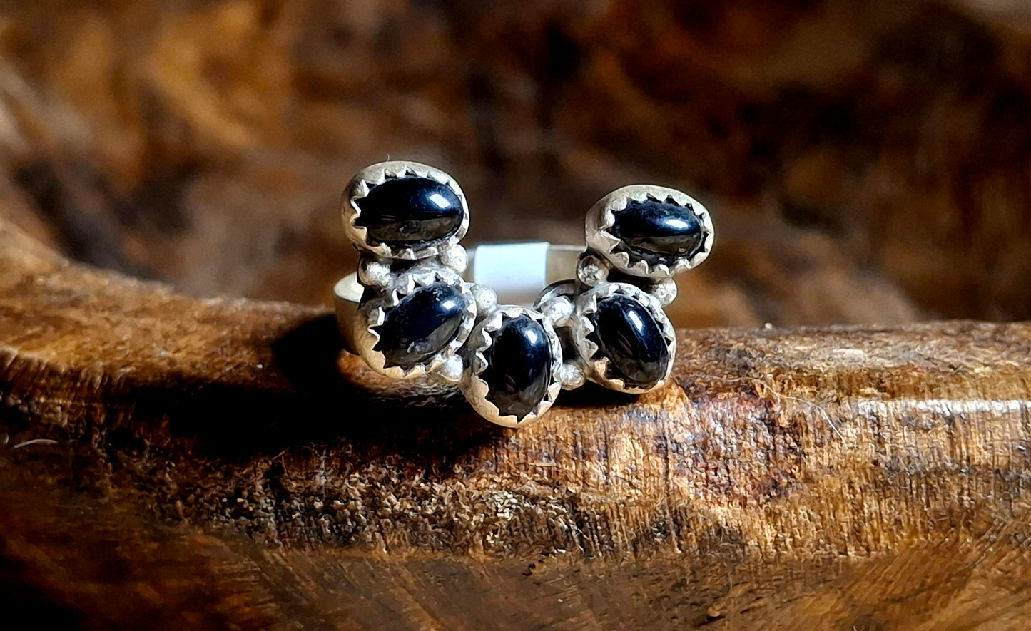 Black Onyx Adjustable Horseshoe Ring