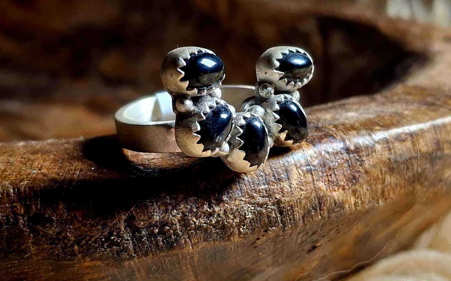 Black Onyx Adjustable Horseshoe Ring