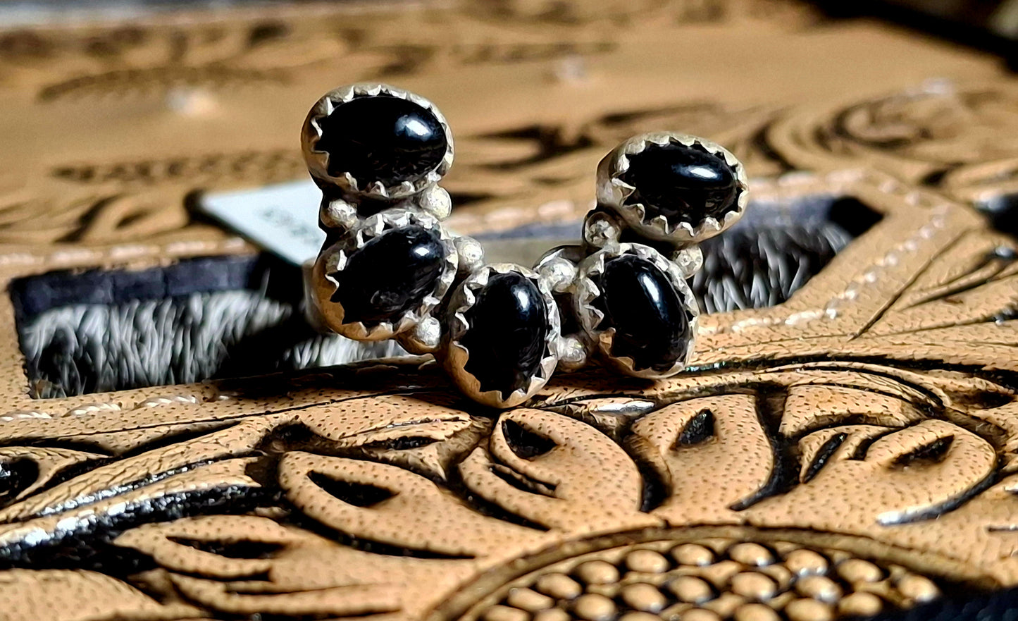 Black Onyx Adjustable Horseshoe Ring
