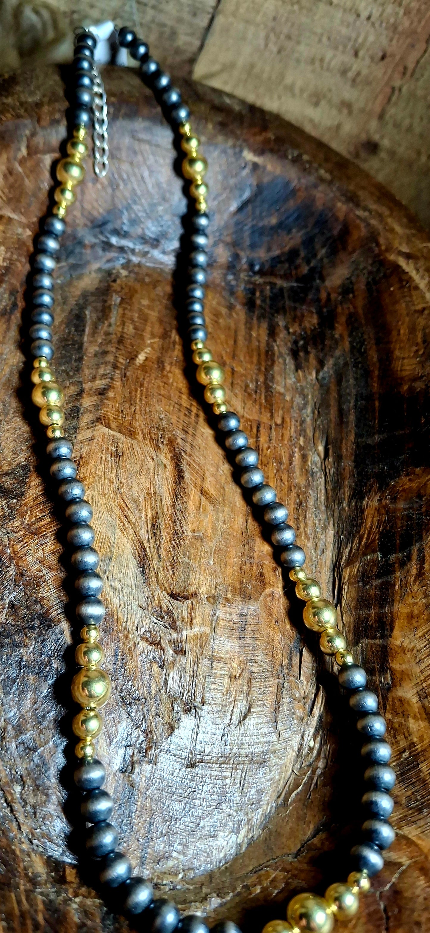 22" Sterling Silver/14k Gold Pearl Necklace