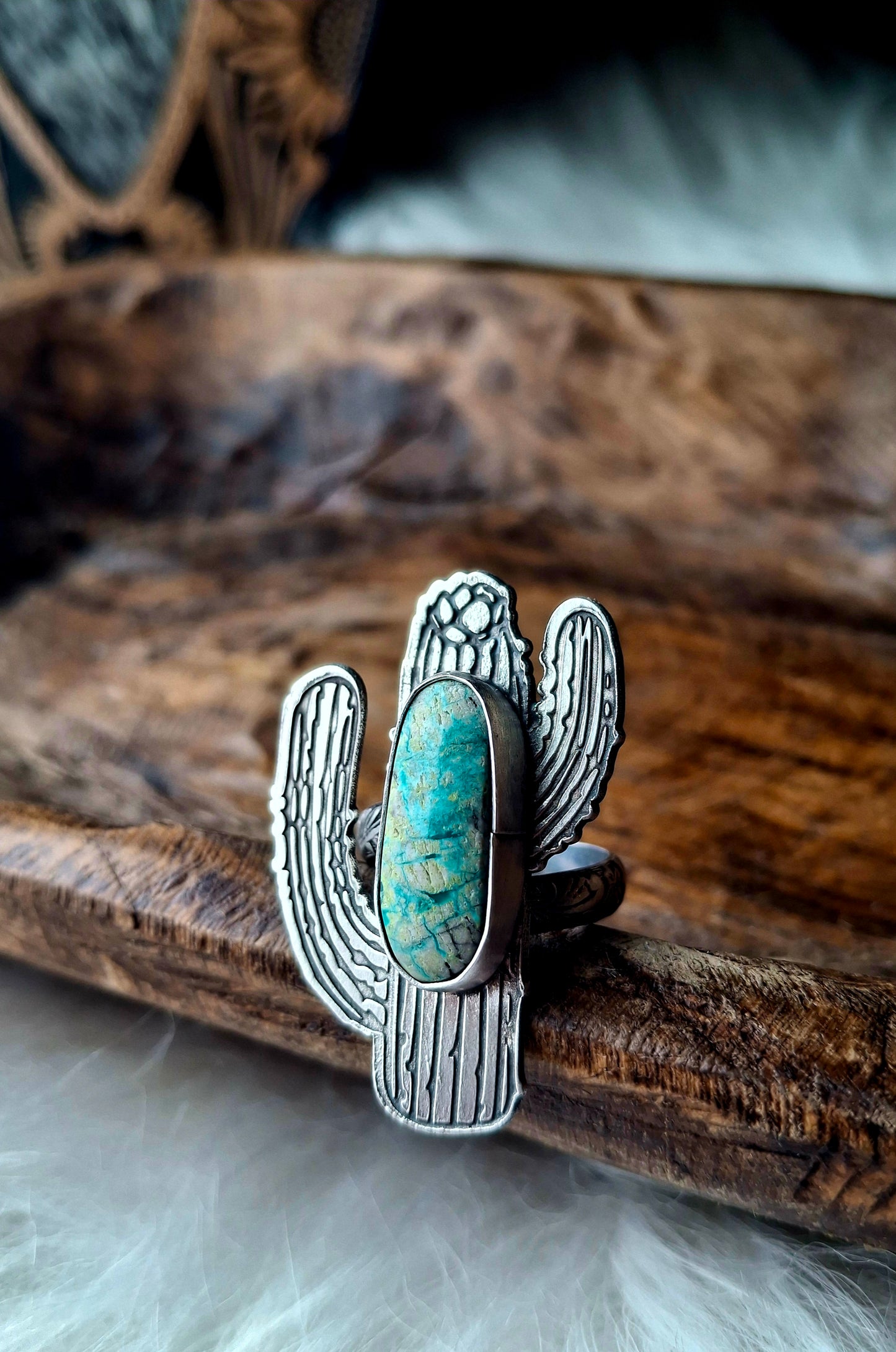 Fox Turquoise Adjustable Cactus Ring