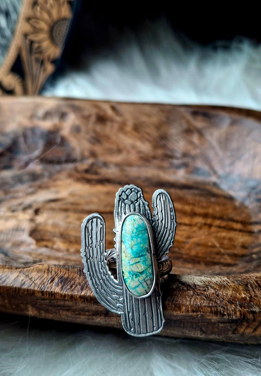 Fox Turquoise Adjustable Cactus Ring