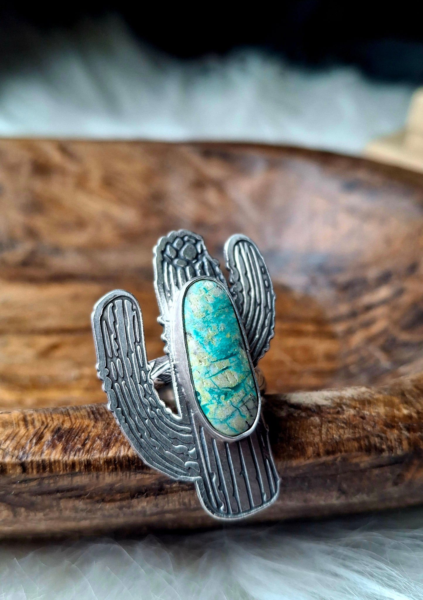 Fox Turquoise Adjustable Cactus Ring