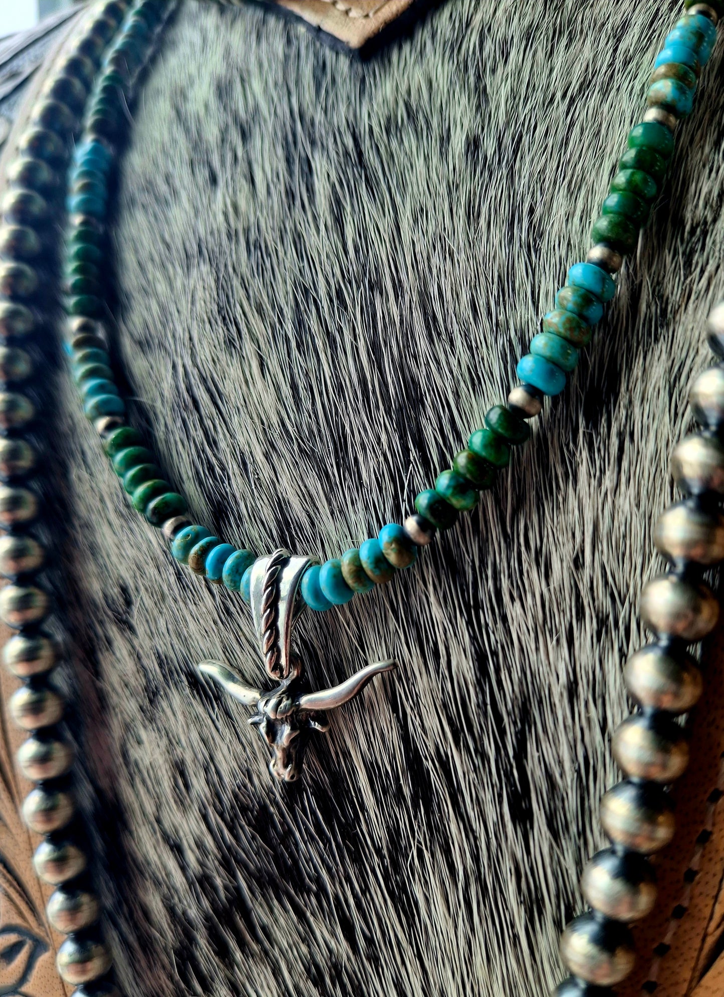 Lone Mountain, Hubei, Sterling Pearl, Longhorn Necklace