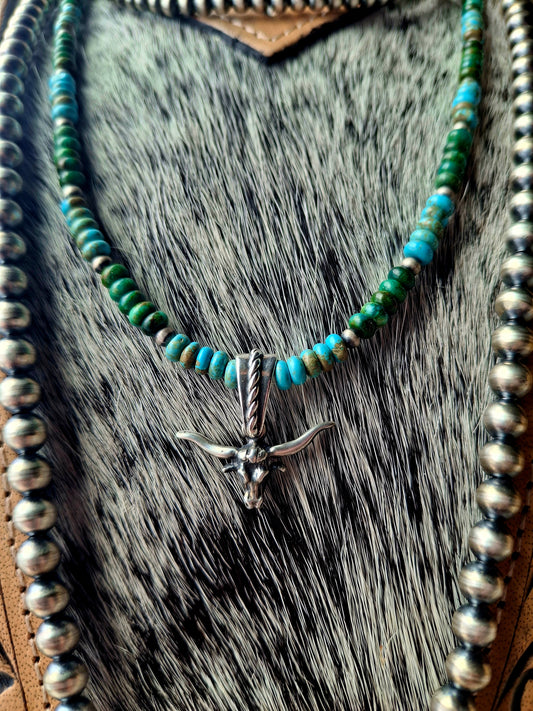 Lone Mountain, Hubei, Sterling Pearl, Longhorn Necklace